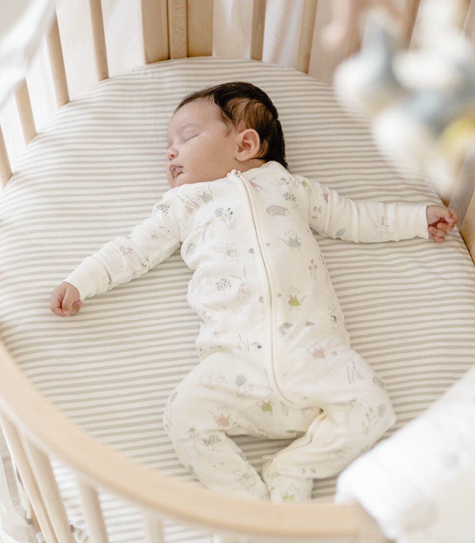 Stokke® Sleepi™ Mini Fitted Sheet Stripes Away Pebbles by Pehr V3, Stripes Away Pebbles, mainview